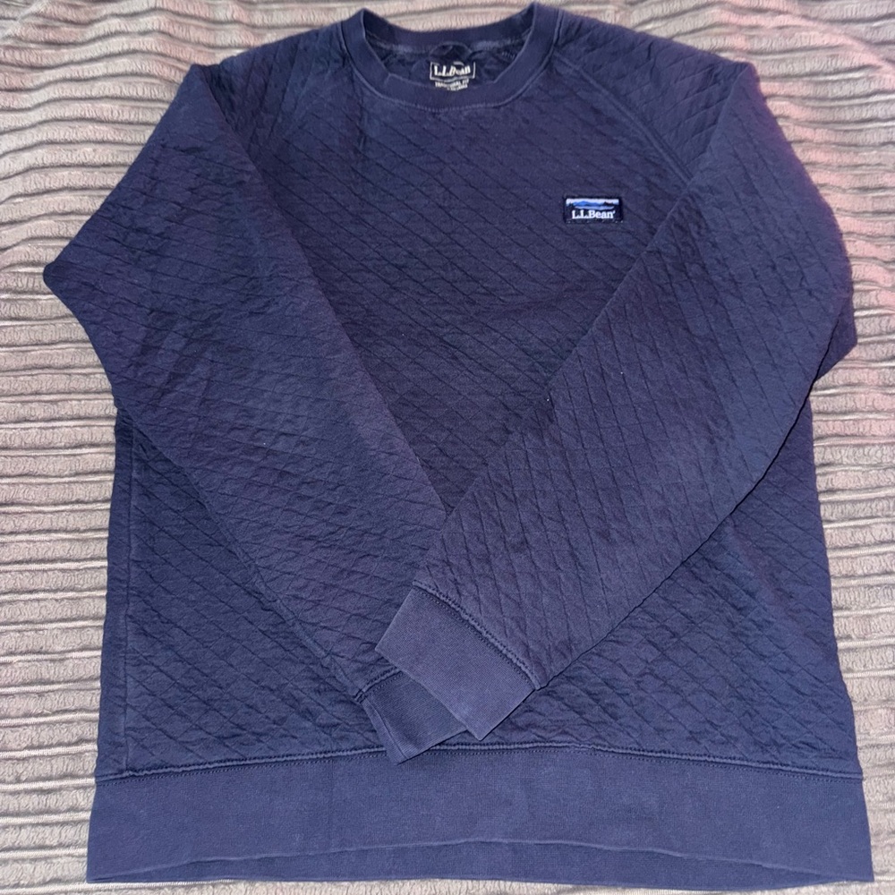 L.L. Bean Blue Crewneck Sweater with Quilted Texture